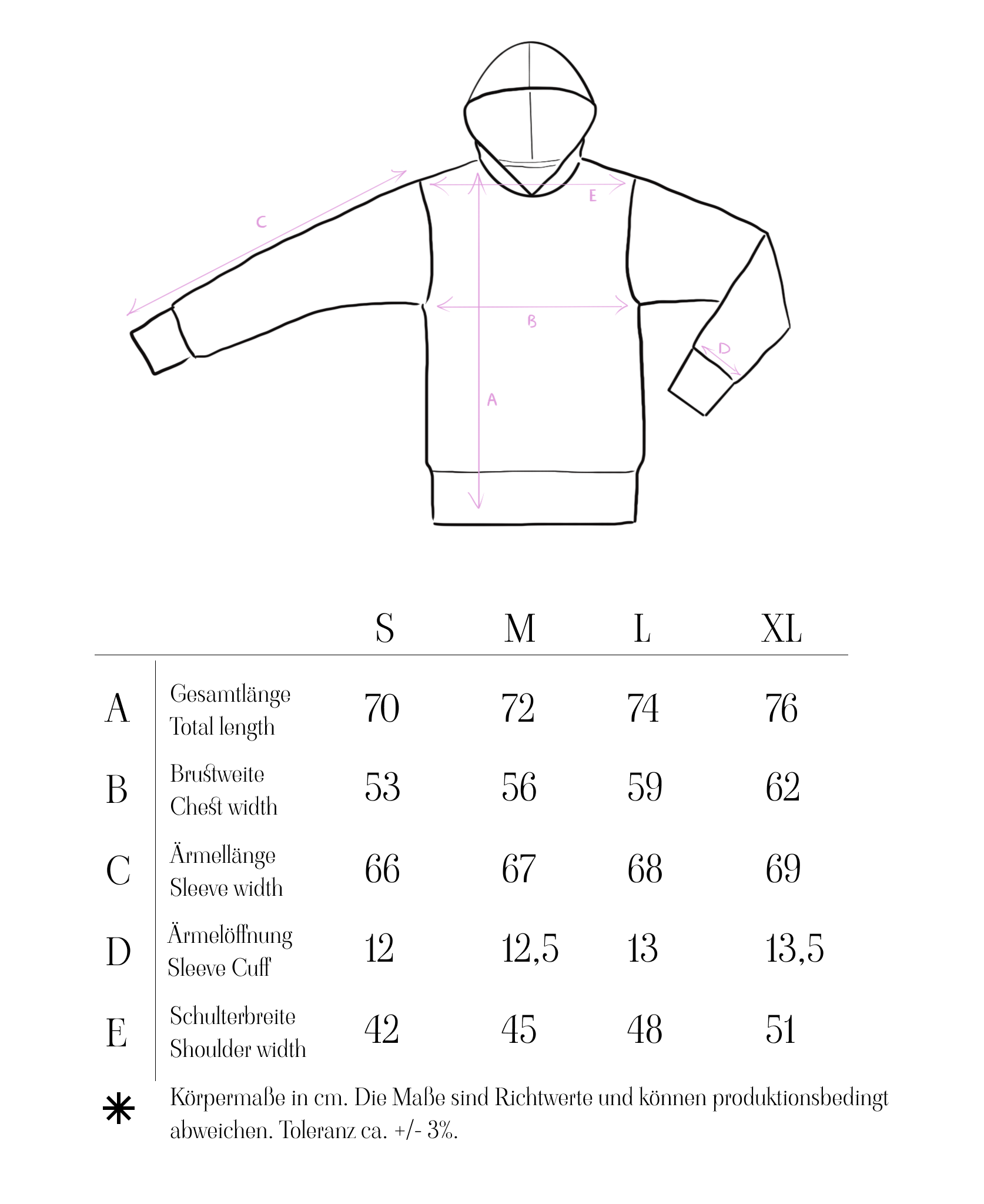 faies Hoodie Größentabelle