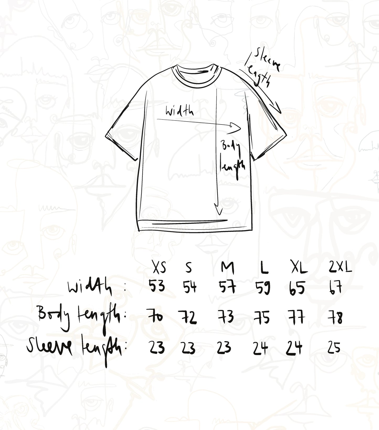 Schwarzes oversized T-Shirt mit weißem Continuous-Line-Print eines Gesichts auf dem Rücken und „faies“-Signatur – moderne Kunst trifft auf minimalistischen Streetstyle.