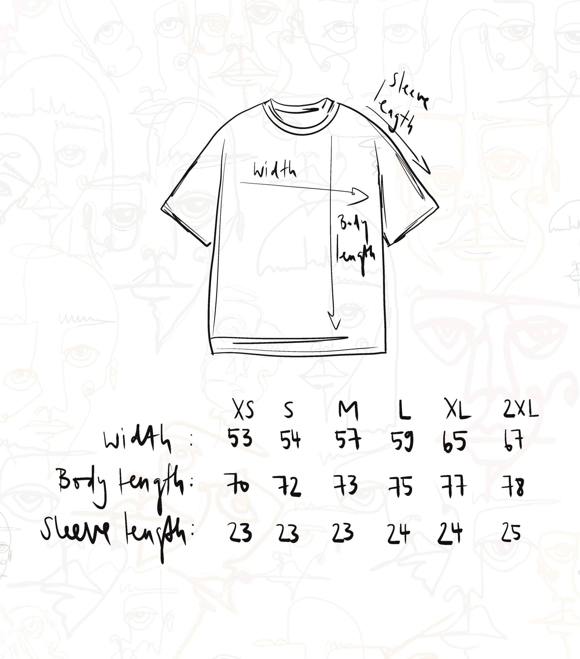 Schwarzes oversized T-Shirt mit weißem Continuous-Line-Print eines Gesichts auf dem Rücken und „faies“-Signatur – moderne Kunst trifft auf minimalistischen Streetstyle.