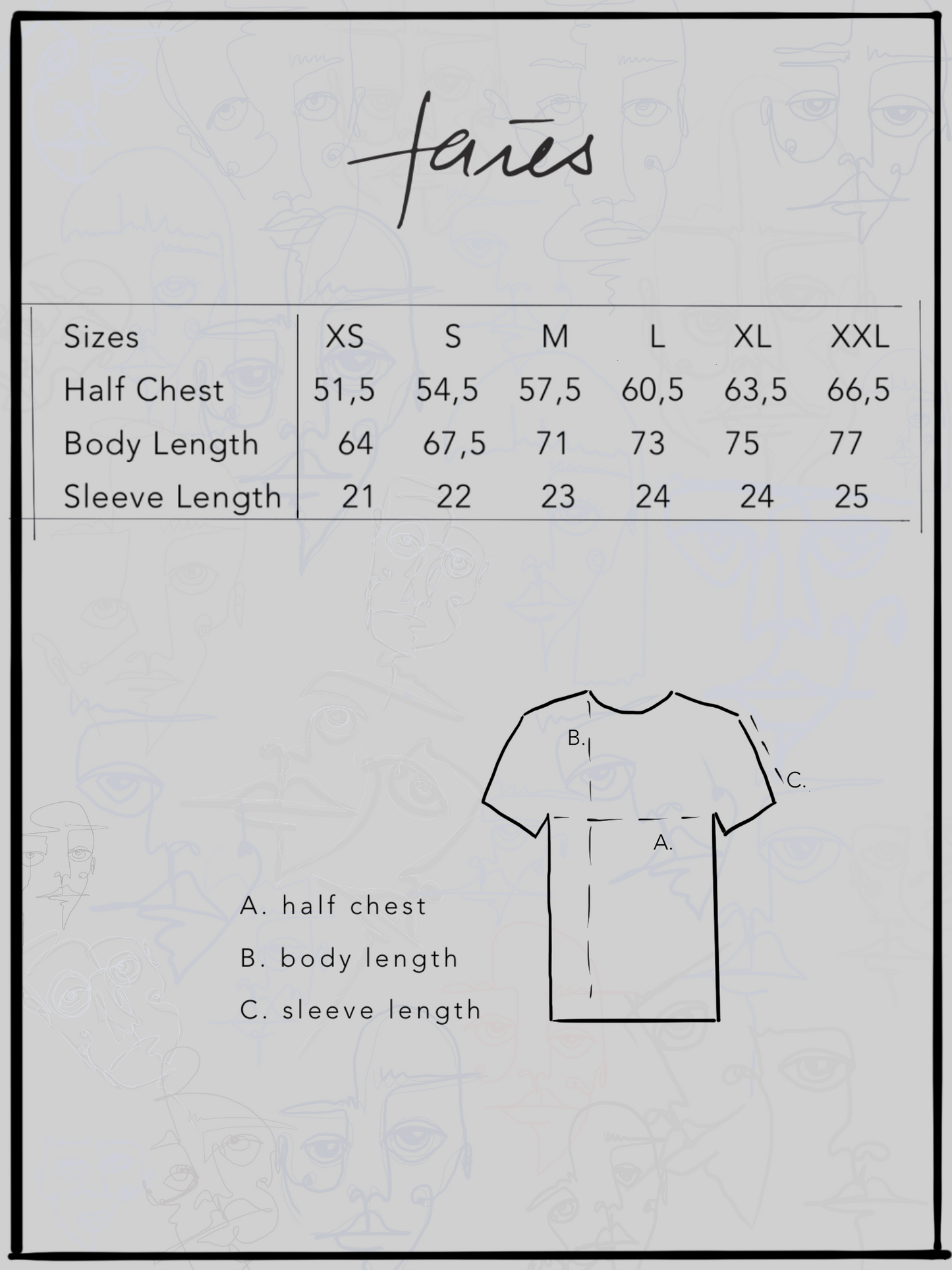 faies t-shirt beige oneline Gesichter Größentabelle