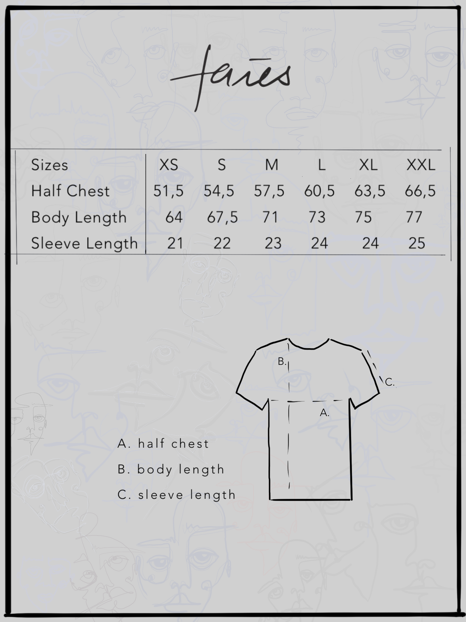 faies t-shirt beige oneline Gesichter Größentabelle