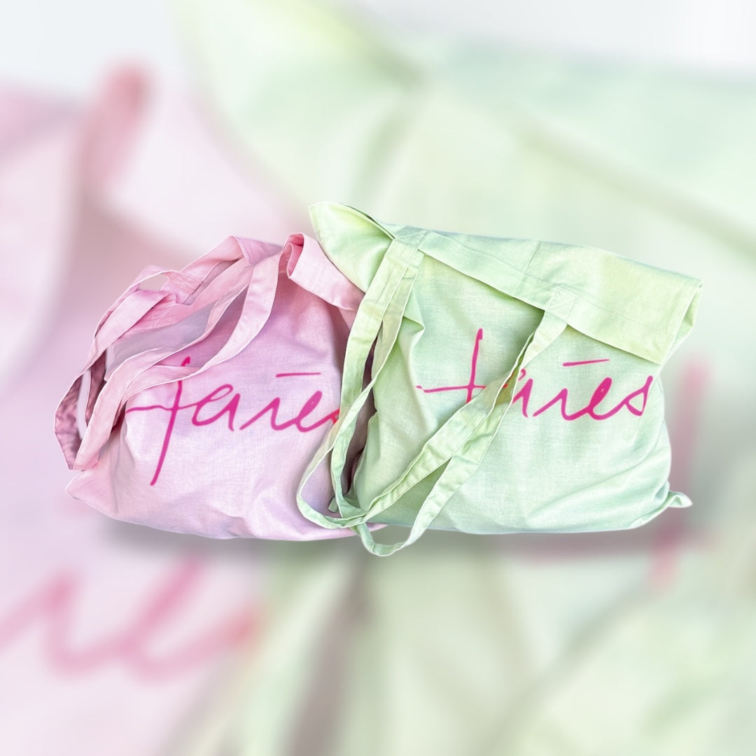 Jute Beutel in Pink und hell grün